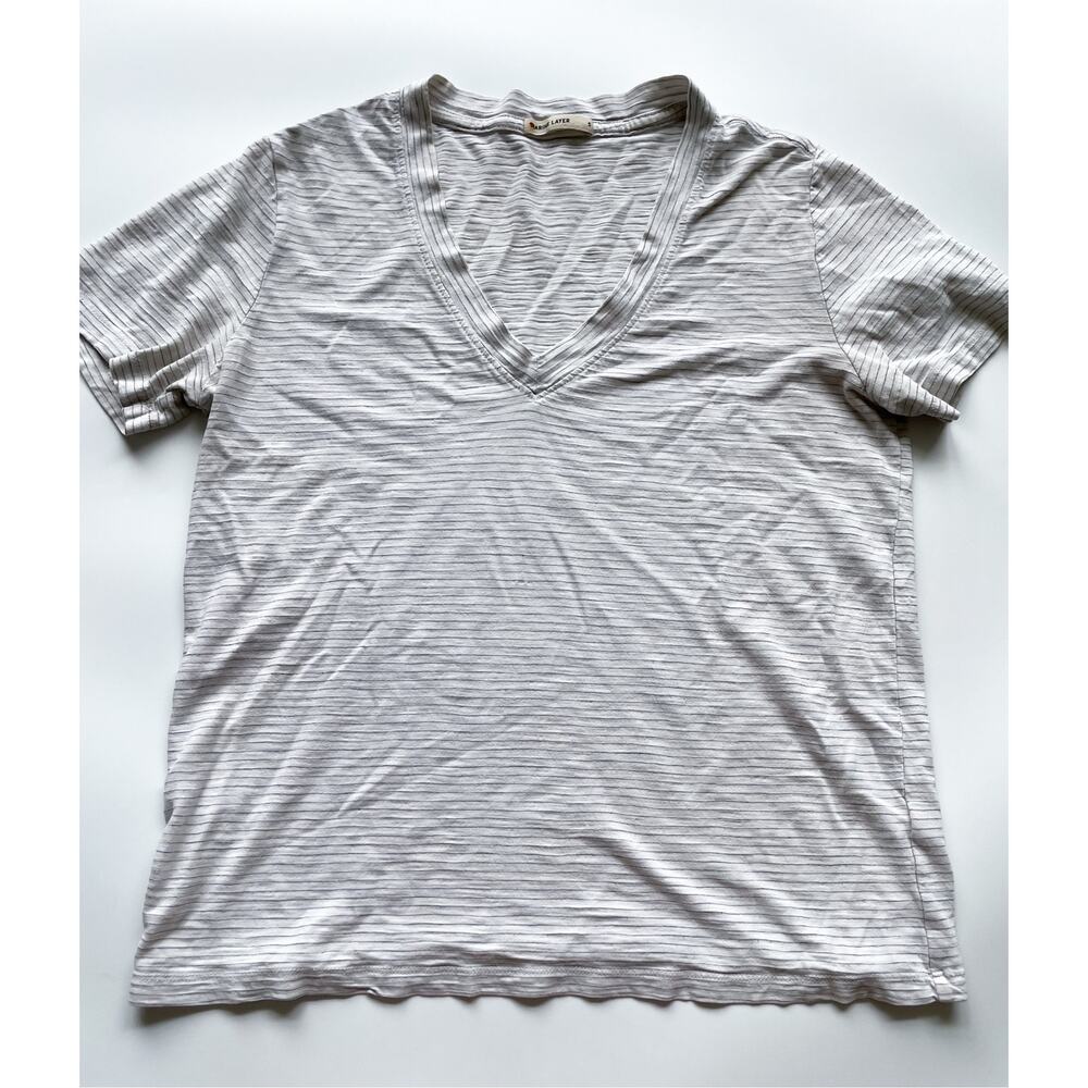 Women's Marine Layer Light Gray Striped V-Neck Basic T-shirt Size Small